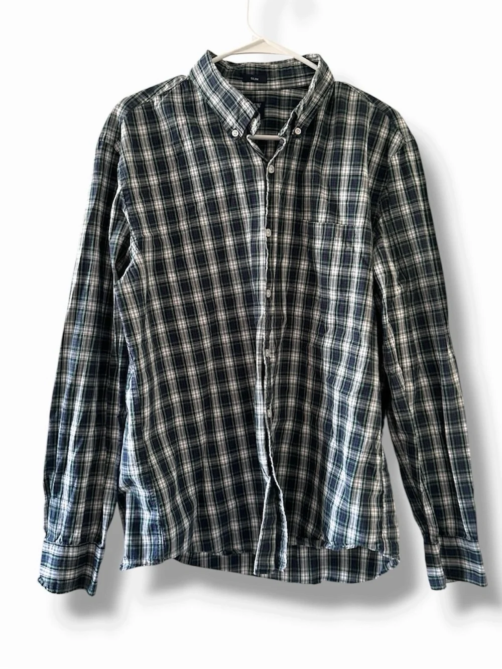 J.Crew Blue Plaid Flex Washed Slim Fit Long Sleeve Button Down Shirt Men’s Sz XL